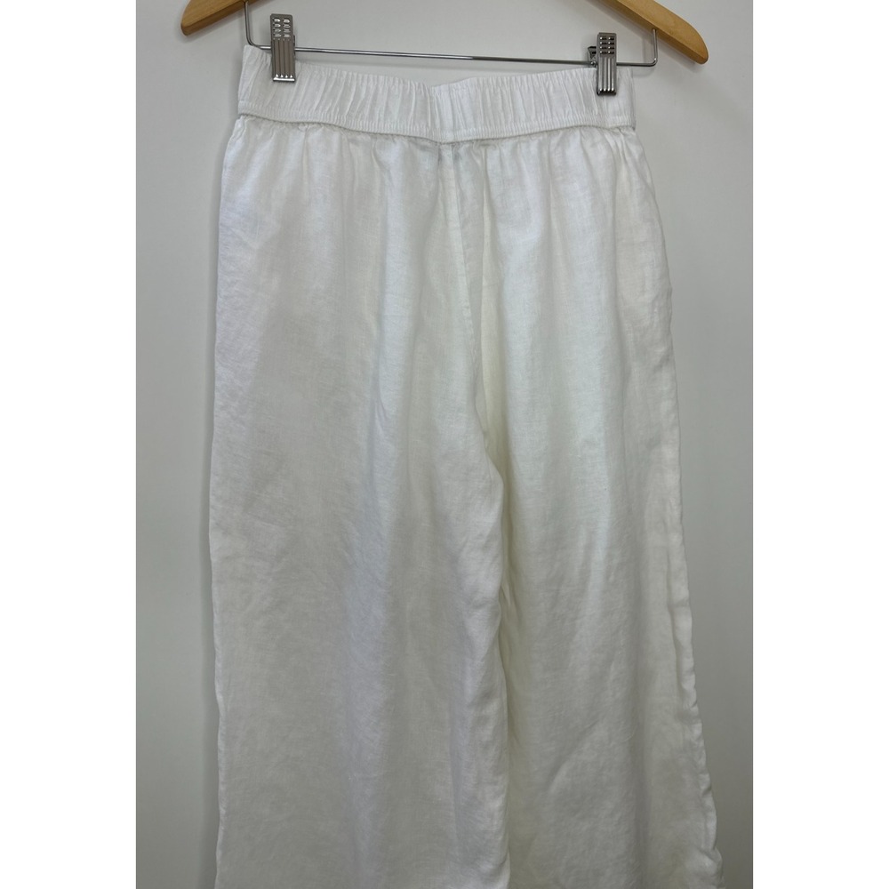 Tahari 100% Linen Wide Leg Crop Ankle Pants Elastic Waist Pockets White Small - Picture 10 of 12